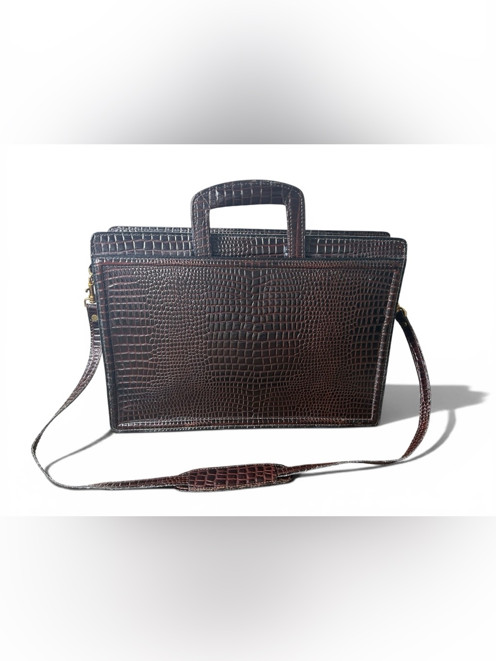 Pierre Cardin Brown Croc Embossed Structured Crossbody Satchel Bag Vintage